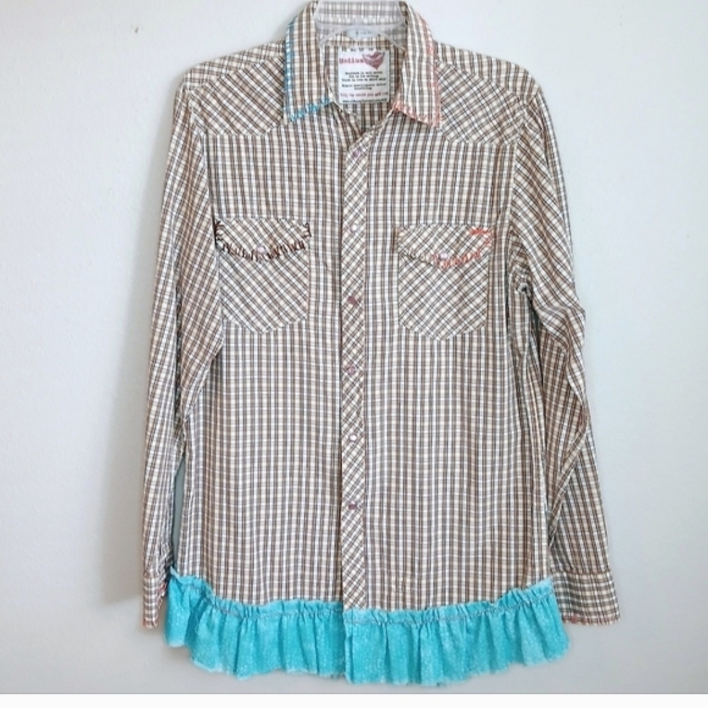 Upcycled Western Shirt Beautiful Native American Girl - Picture 2 of 11
